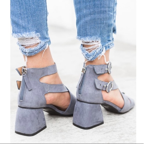 Ash Gray Double Buckle Chunky Block Heel Sandal - Picture 3 of 3